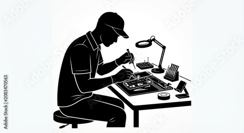 Professional Technician Repairing Smartphone at Workbench