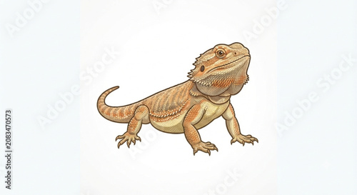 Detailed Illustration of a Bearded Dragon Lizard Isolated on White Background