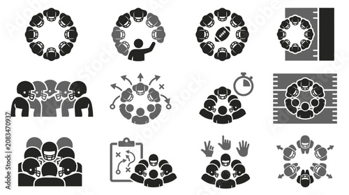 Foto Black and white teamwork icons set.