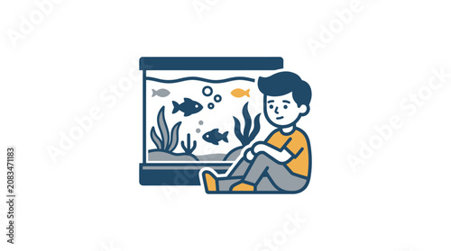 Fotografía Boy sitting with an aquarium tank.