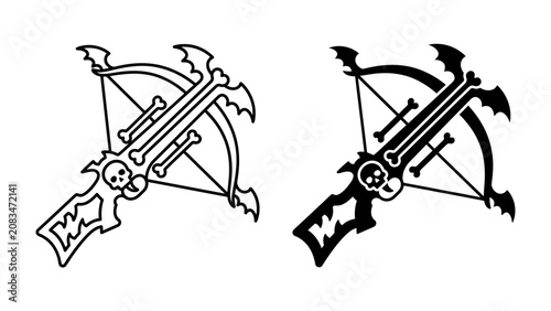 Cuadro en lienzo Gothic Crossbow Symbol: A menacing crossbow design, adorned with skull and bone motifs, presented in both outline and solid black versions, evoking a dark and fantasy aesthetic