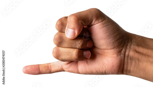 Fotografie Human hand forming pinky promise gesture with index finger extended