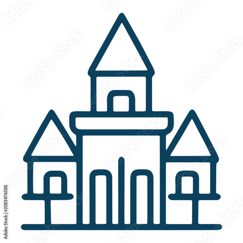 Castle Building Line Art Icon Isolated on White