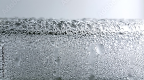 Close-up of water droplets forming on a cool, textured surface