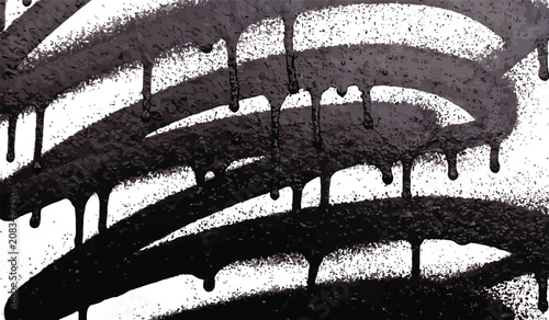 Tableau sur toile Black paint drips on white background with textured brush strokes and smudges