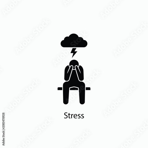 Tableau sur toile Silhouette of a person experiencing stress with a storm cloud overhead black ico