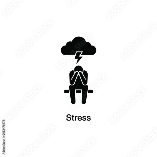 Foto Silhouette of a person under a storm cloud represents stress depicted as a flat