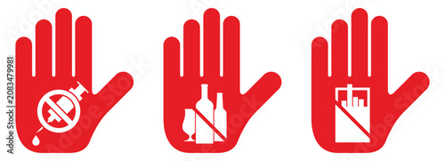 Vászonkép Restricted items hand warning icons collection vector