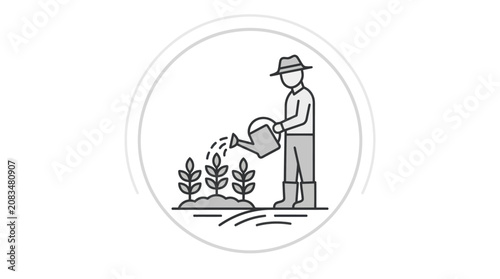 Tableau sur toile Man watering plants with a can.
