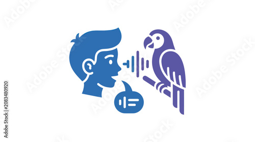Obraz na plátně Man talking to purple parrot bird.