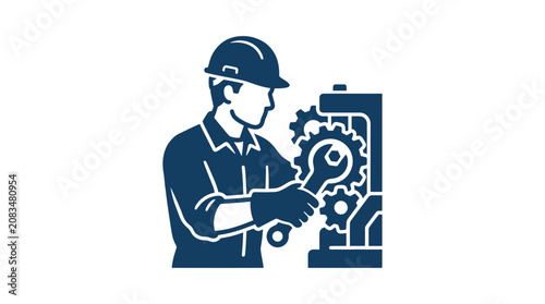 Canvas-taulu Man worker with wrench repairing machine.