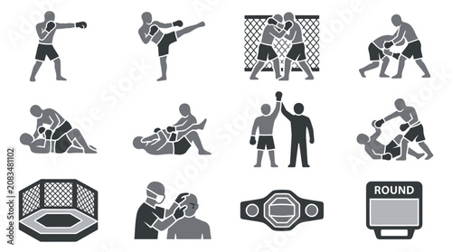 Obraz na plátně Mixed martial arts fighters in action.