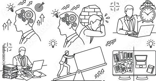 Photos Business productivity and time management concept vector icon set showing workfl