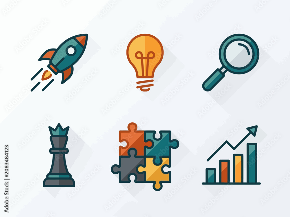 Naklejka premium Business Startup and Strategy Vector Icon Set