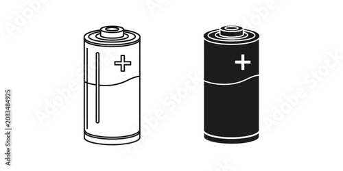 Electric battery set featuring outline and solid black for energy storage and power supply concept