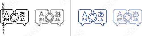 Foto Language translation icon set with English EN and Japanese JA speech bubbles, fl