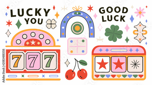Foto Casino slot machine graphics and lucky charms a colorful vector illustration on