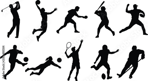 Quadro su tela dynamic sports athletes silhouette collection vector illustration featuring golf