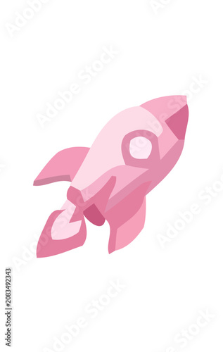 Stylized pink rocket ship illustration on a white background representing startup launch and space travel
