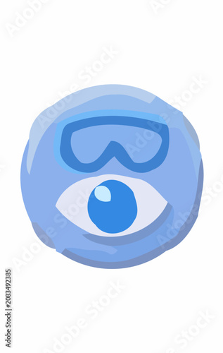 Cute Blue Stylized Cartoon Creature with Swimming Goggles and a Large Single Eye Illustration