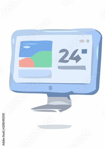 Cute cartoon style computer monitor showing temperature display on screen, digital interface illustration