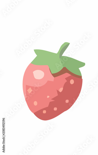 Stylized Red Strawberry Illustration with Green Leaf on White Background for Food and Fruit Design