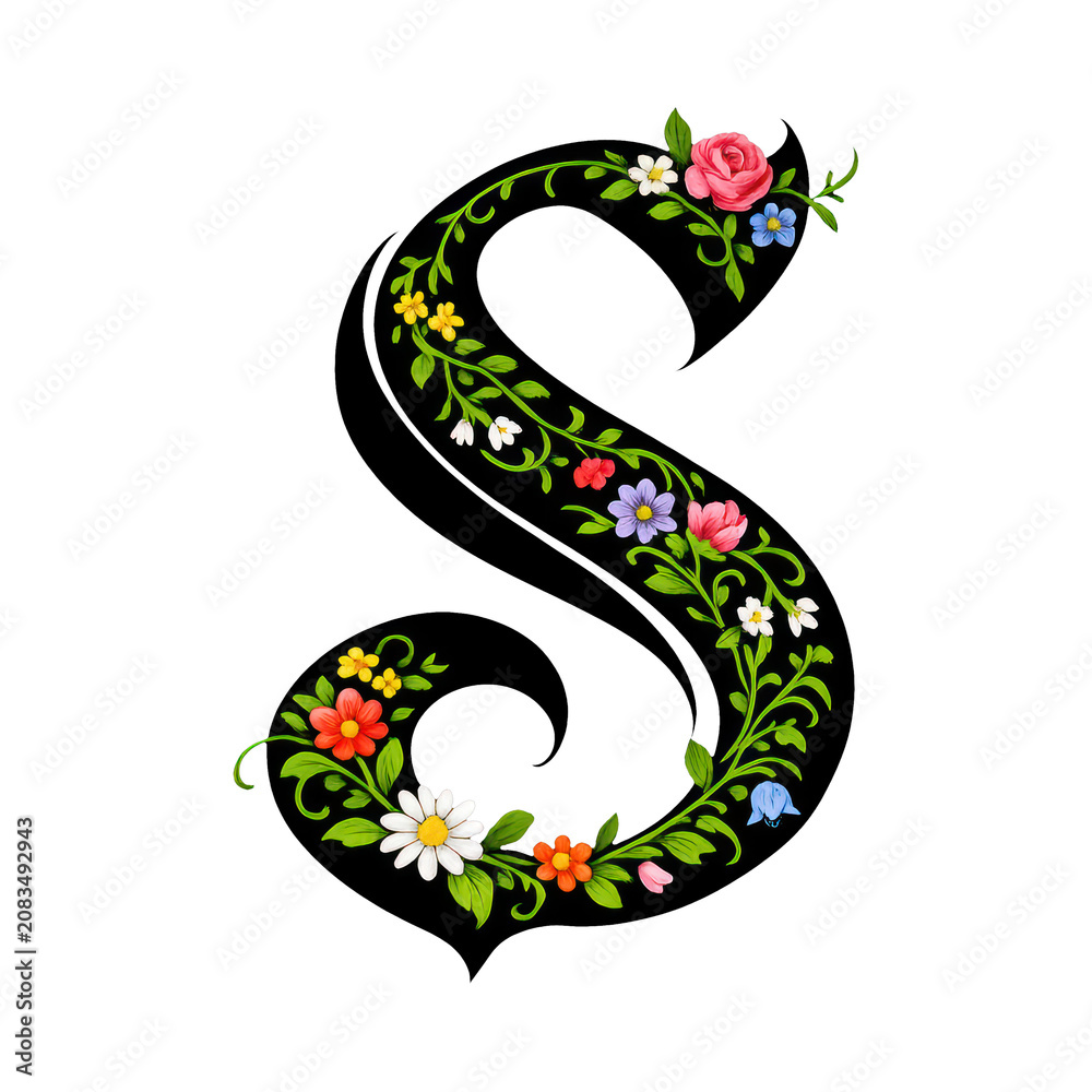 Obraz premium PNG Floral decorative letter S