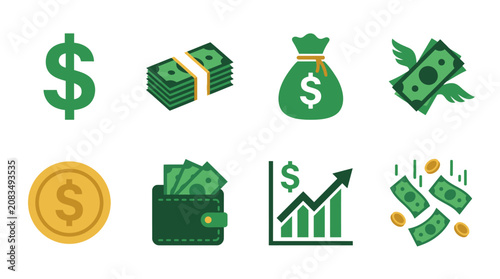 Green money and finance icons.