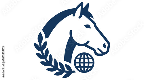 Bild auf Leinwand Horse head silhouette with laurel wreath and globe dark blue color