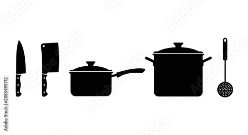 Cuadro en lienzo Black silhouettes of kitchen utensils