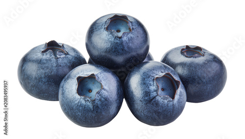 Fotografie Five ripe blueberries with visible bloom and star-shaped calyx