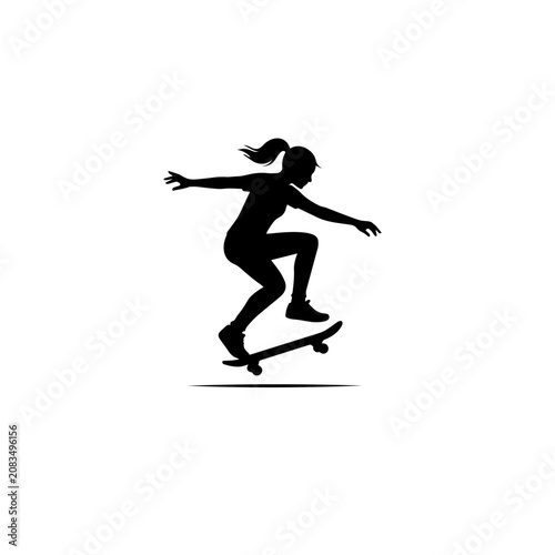 Skateboard Girl Riding Silhouette Vector Illustration