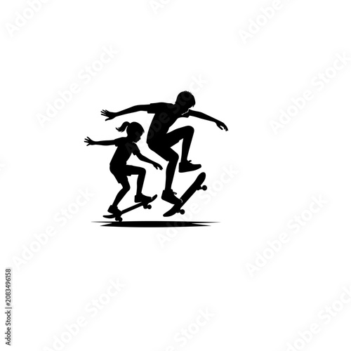 Skateboard Duo Riders Silhouette Vector Design
