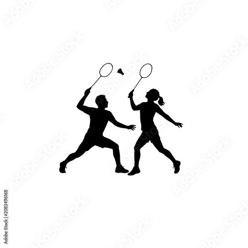 Badminton Doubles Players Silhouette Vector Illustration