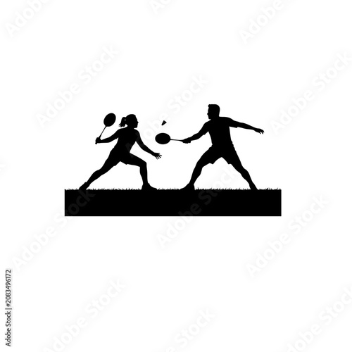 Badminton Match Competition Silhouette Vector