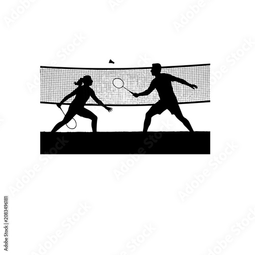 Badminton Match Players Silhouette Vector Illustration