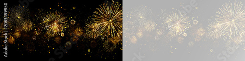 Принти на полотні Golden luxury fireworks display with sparkling glowing pyrotechnic explosions ce