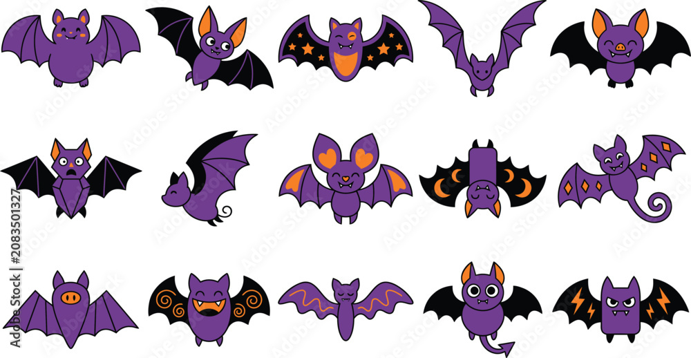 Fototapeta premium Cartoon bat collection halloween graphics for party supplies decorations and digital designs