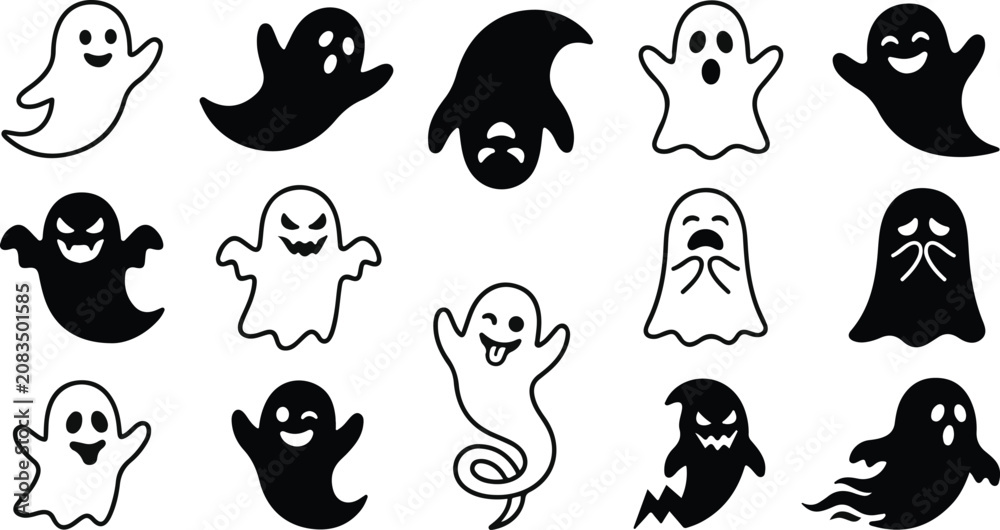 Fototapeta premium Ghost character collection halloween spooky apparitions vector graphics