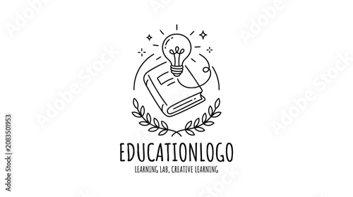 Education logo with book lightbulb.