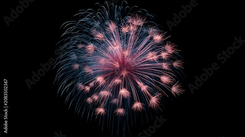 Festive firework explosion with glowing light particles in dark night sky fireworks celebration explosion pyrotechnics colorful darkness