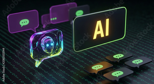Artificial intelligence chatbot concept with digital speech bubbles and AI text artificial intelligence technology communication automation learning innovation dialogue interface