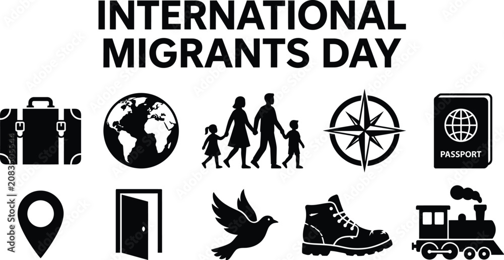 Fototapeta premium International migrants day vector illustration with symbolic icons