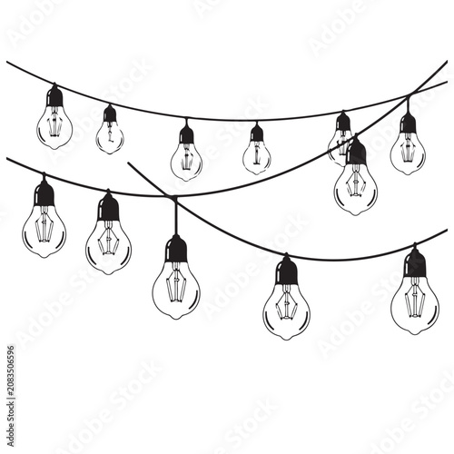 Hanging string lights vector illustration with decorative light bulb garland for party and celebration
