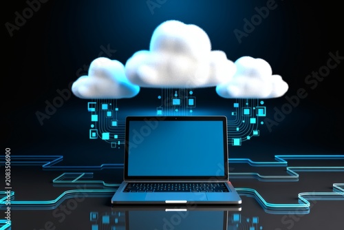 Cloud Computing and Laptop with Secure Data Synchronization Network Technology Illustration