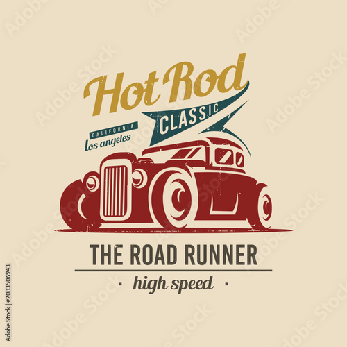 Vintage hot rod classic car vector illustration for t-shirt design.
