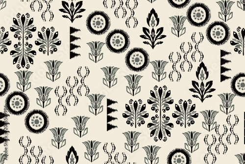 Quadro su tela Ethnic Geometric Seamless Pattern, Black and White Ikat Backdrop with Stylized F