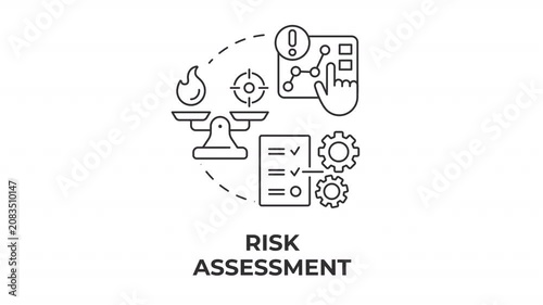 Risk assessment line concept icon animation. Data driven compliance solutions. Operational vulnerability analysis. Animated outline round motion graphic. Minimal HD video with alpha channel