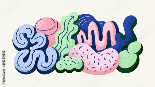 Abstract organic flowing shapes and squiggly lines with textured artistic design abstract textured creative composition backdrop contemporary