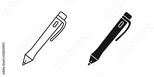 Schilderij op canvas Digital stylus pen set for and tablet in outline and solid black style tool